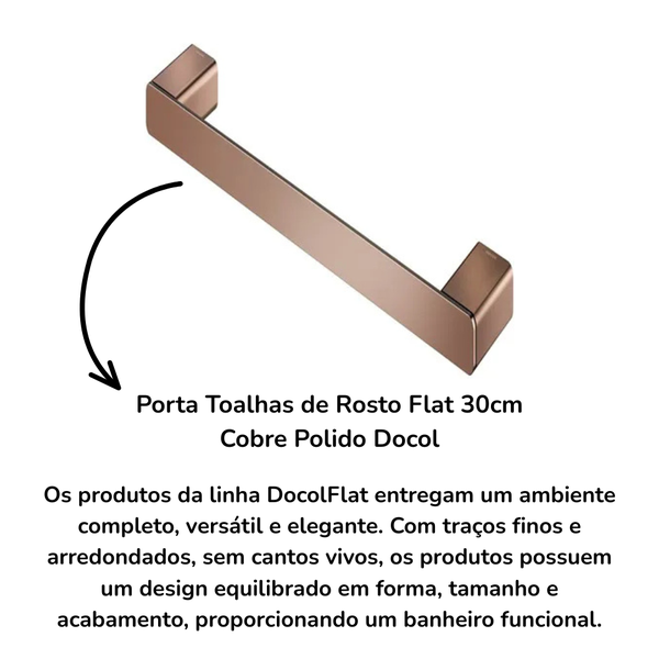 porta toalhas de rosto flat 30cm cobre polido docol 1