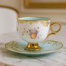 jogo de 8 pecas para cafe madeleine em new bone china com borda dourada 90ml azul 31539
