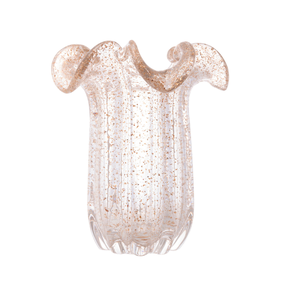 vaso de vidro italy transparente e dourado 18x18x21cm wollf 29459