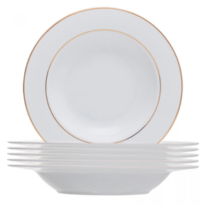 18081 conjunto de 6 pratos fundos de porcelana com fio de ouro monaco branco wolff