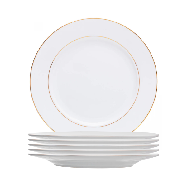 18083 conjunto de 6 pratos para sobremesa de porcelana com fio de ouro monaco branco wolff