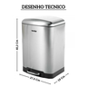 6356012003 lixeira retangular cinza em aco inox 12l vonder desenho