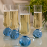 conjunto de tacas champagne em vidro transparente base esfera azul 6 pecas 240ml btc 2