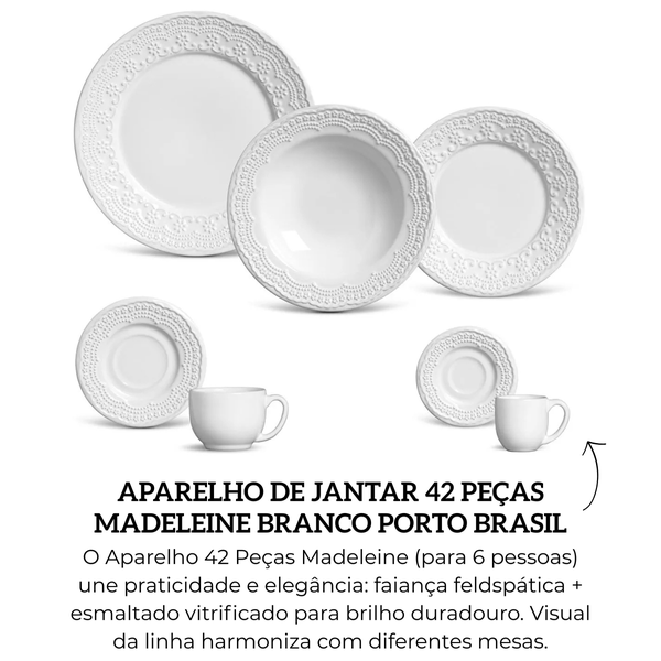 Aparelho De Jantar 42 Peças Madeleine Branco Porto Brasil