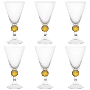 jl0073 conjunto de 6 tacas em vidro com haste ambar 300ml btc conj