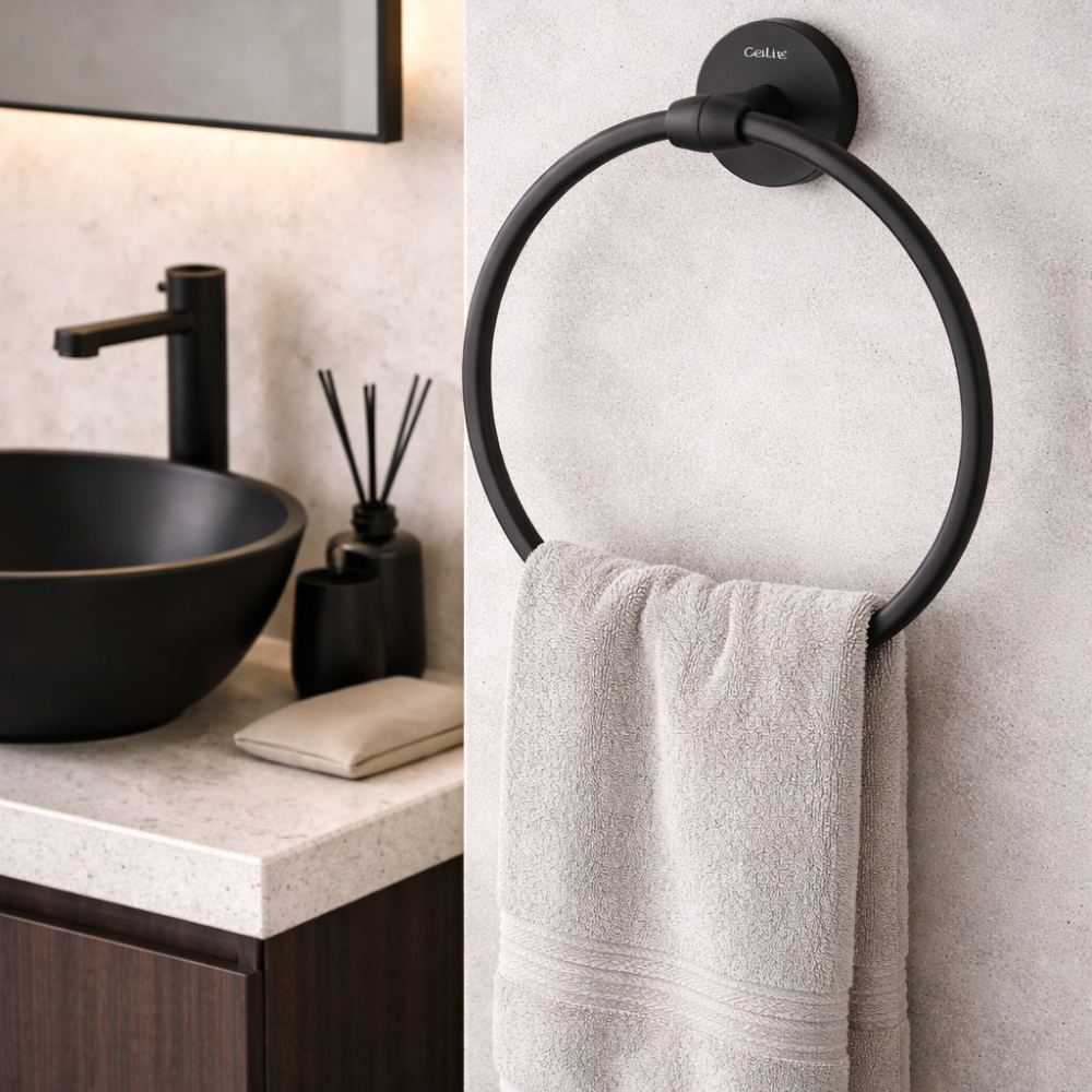 toalheiro anel new preto matte city celite 3