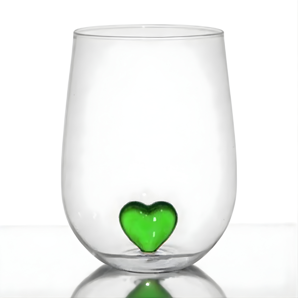 copo de vidro c coracao verde 450ml ribeiro e pavaniani