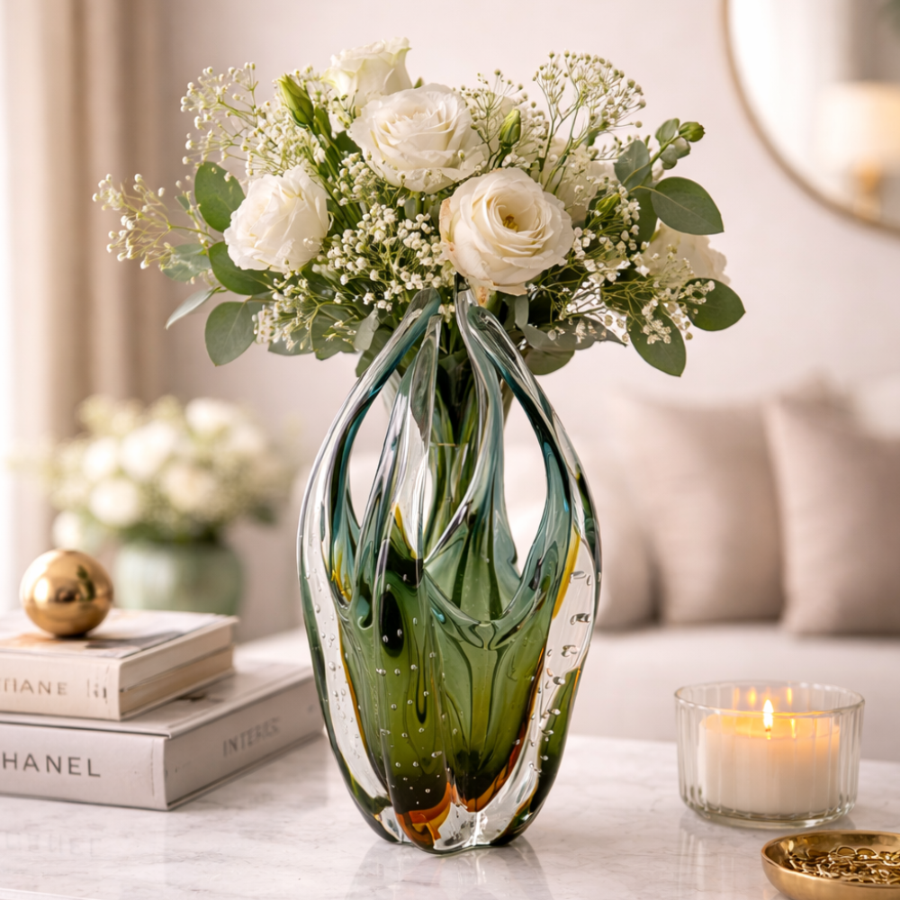 vaso de vidro verde estilo murano od0195 btc 2