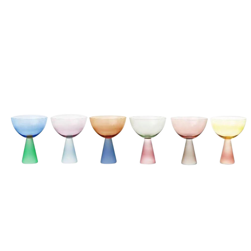 conjunto 6 tacas vidro base conica colorido linha sintonia 350ml btc