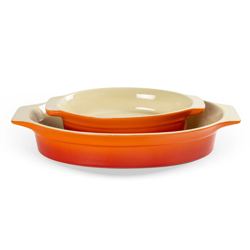 conjunto de travessas oval em laranja degrade 2 pecas btc