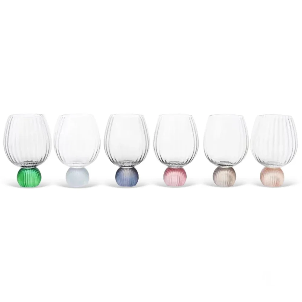 conjunto de copos em vidro transparente com base esfera mix de cores 450ml 6 pecas btc