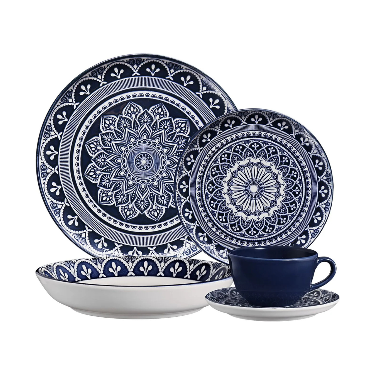 160193 aparelho de jantar e cha 20 pecas de ceramica flat malaga oxford