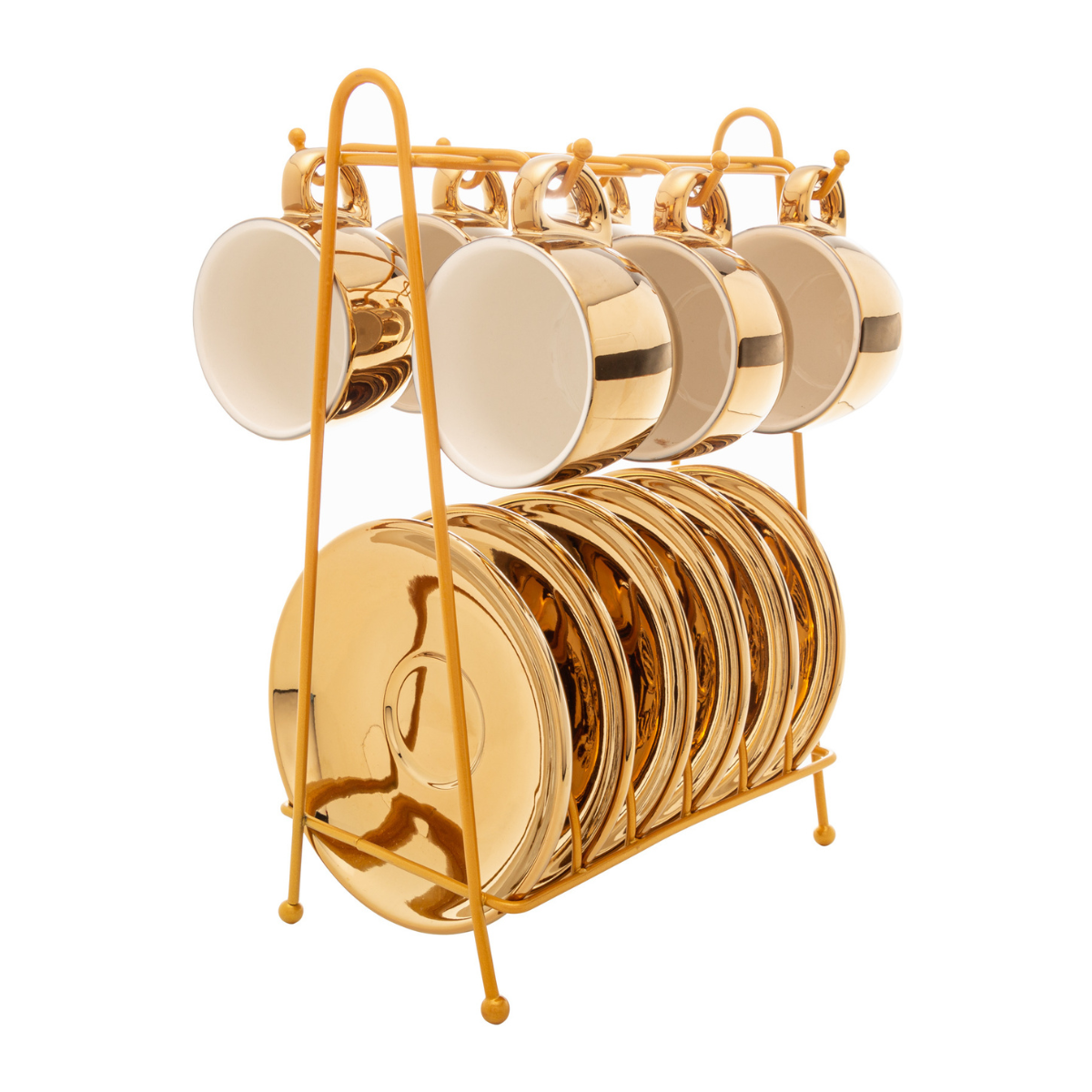 18058 conjunto de 6 xicaras de cafe com pires e suporte dourado branco 90ml versa wolff