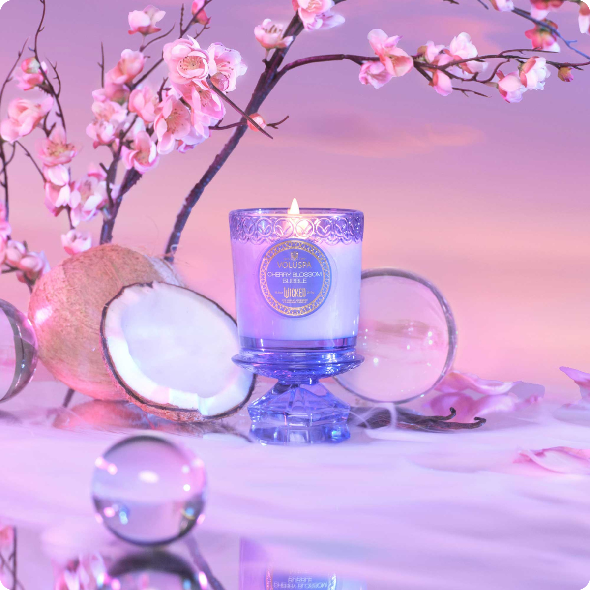 90011 vela em copo de vidro cherry blossom bubble 60h voluspa ambiental