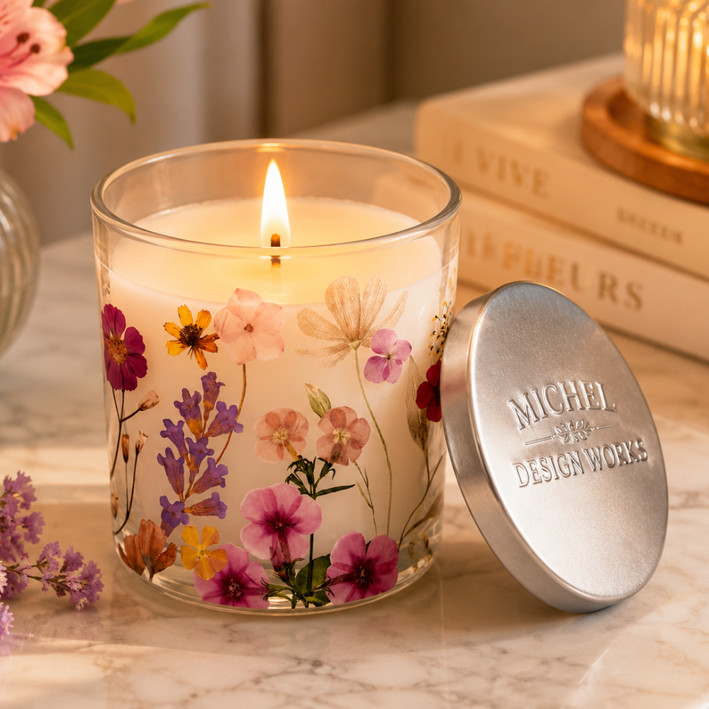 vela pequena com tampa pressed flowers michel design works 2