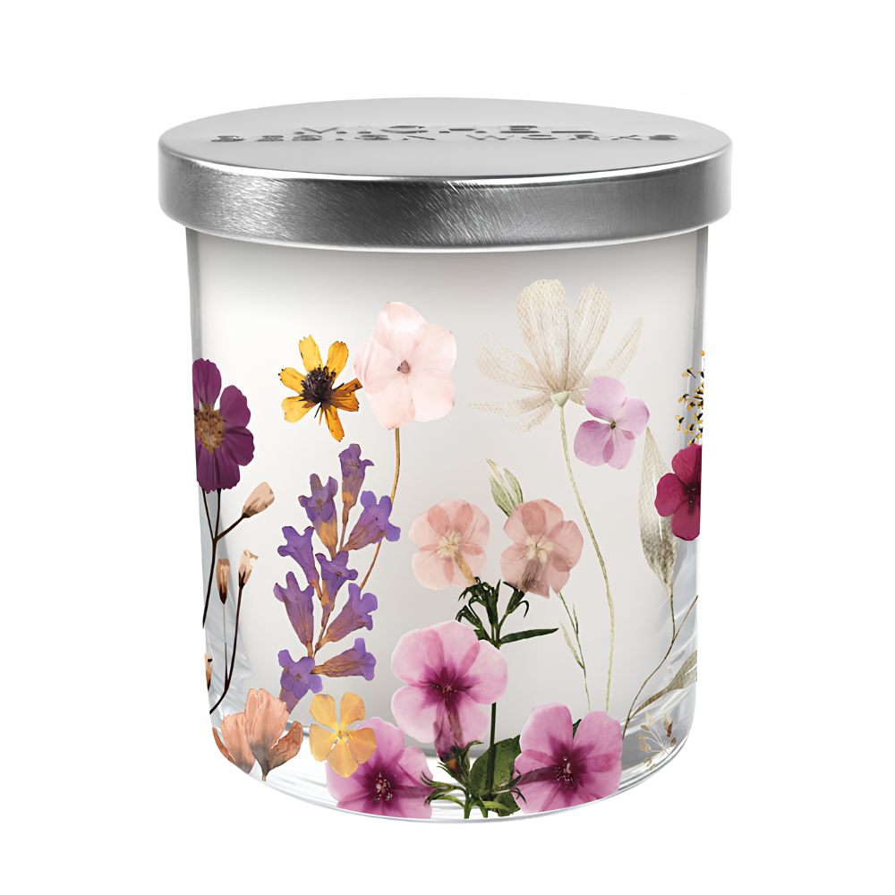 vela pequena com tampa pressed flowers michel design works