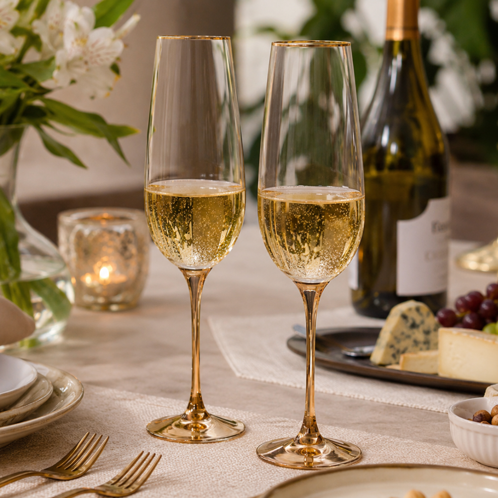 conjunto 2 tacas de champagne de vidro com haste ambar classic 230ml wolff 6