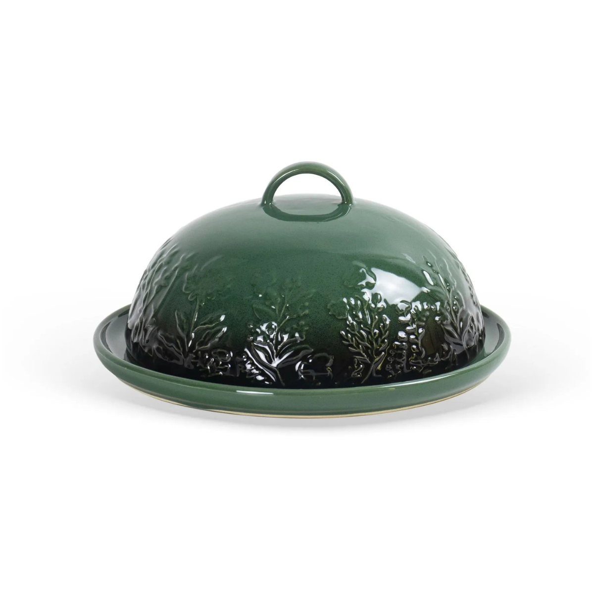 un0107 pote para queijo em ceramica com relevos florais verde degrade btc