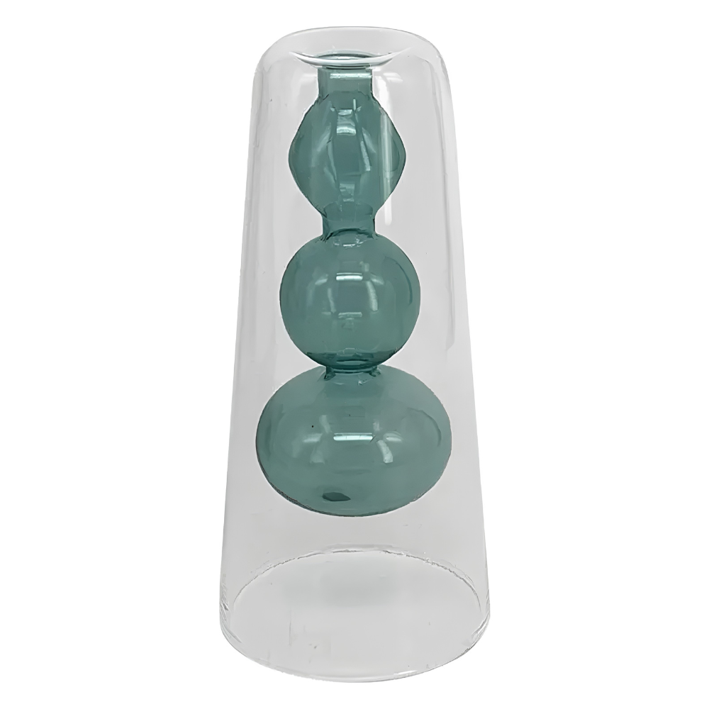 vaso de vidro duplo transparente e azul 17 5cm btc