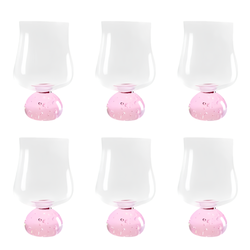 conjunto 6 copos de vidro base esfera rosa 440ml 15cm btc 5