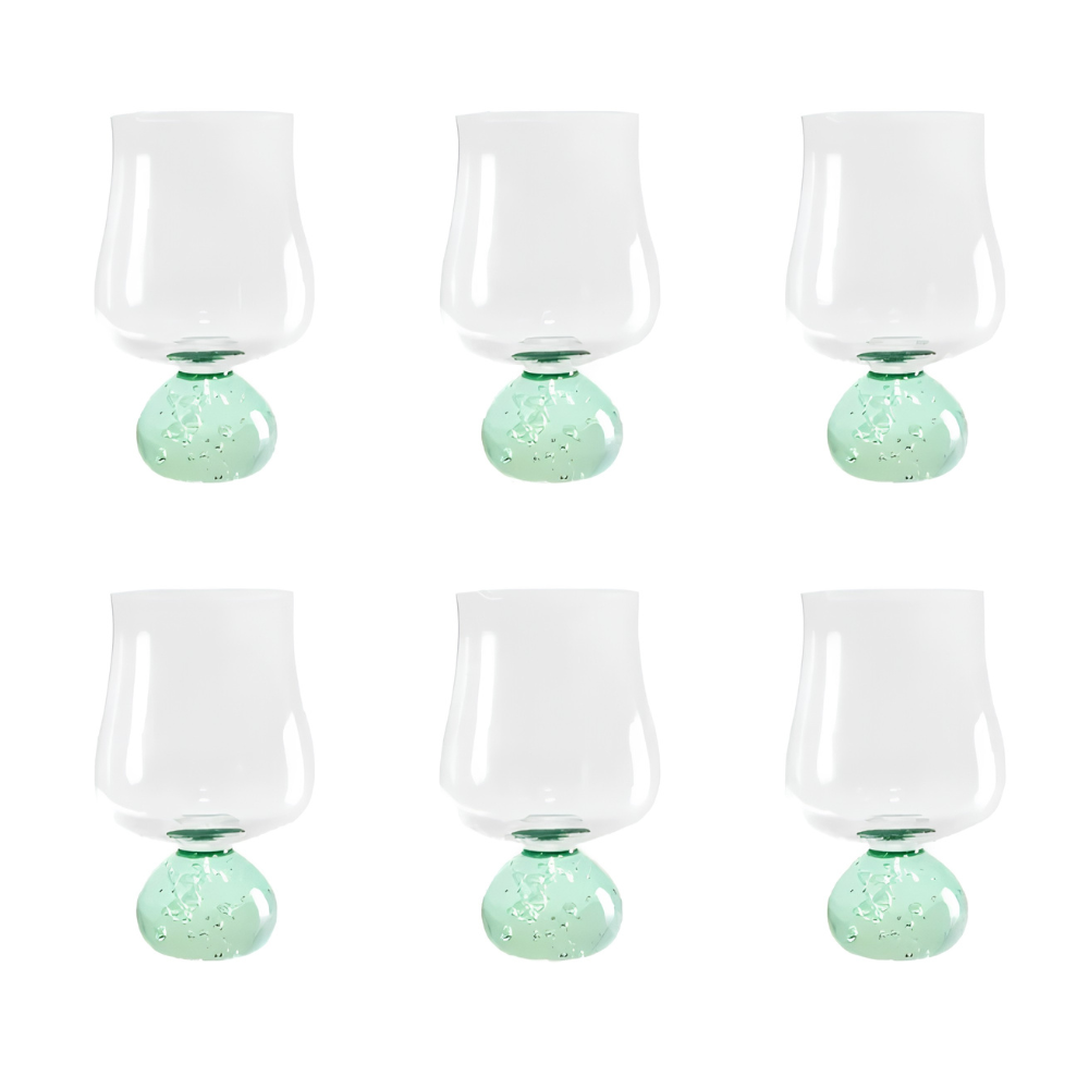 conjunto de 6 copos em vidro base esfera verde 440ml btc