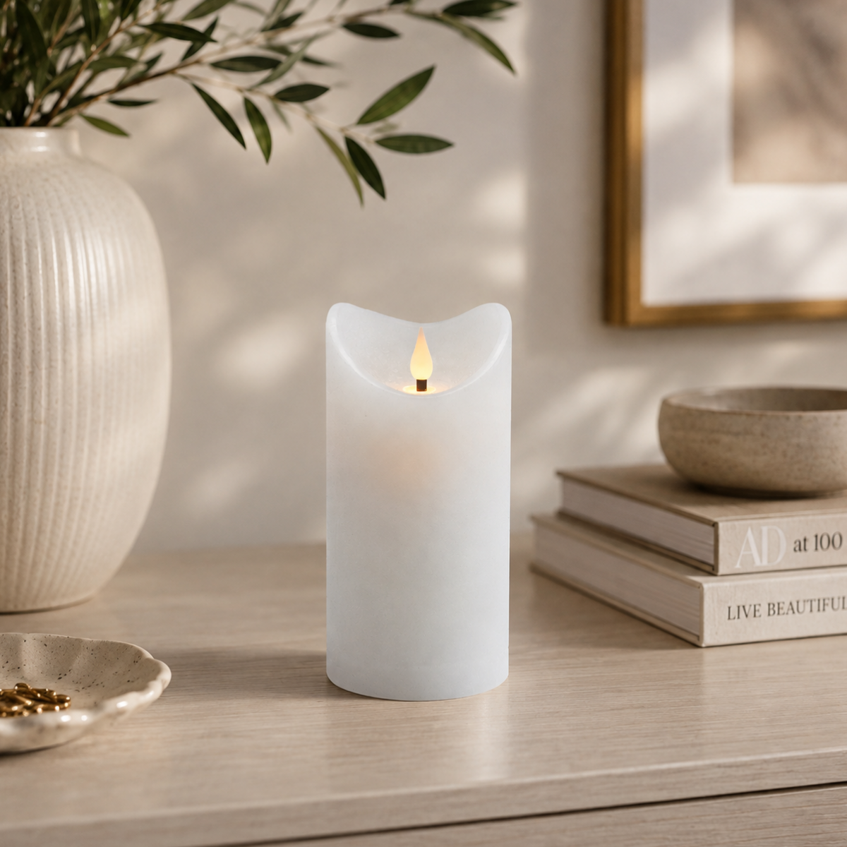 vela decorativa com led em cera com branca 2